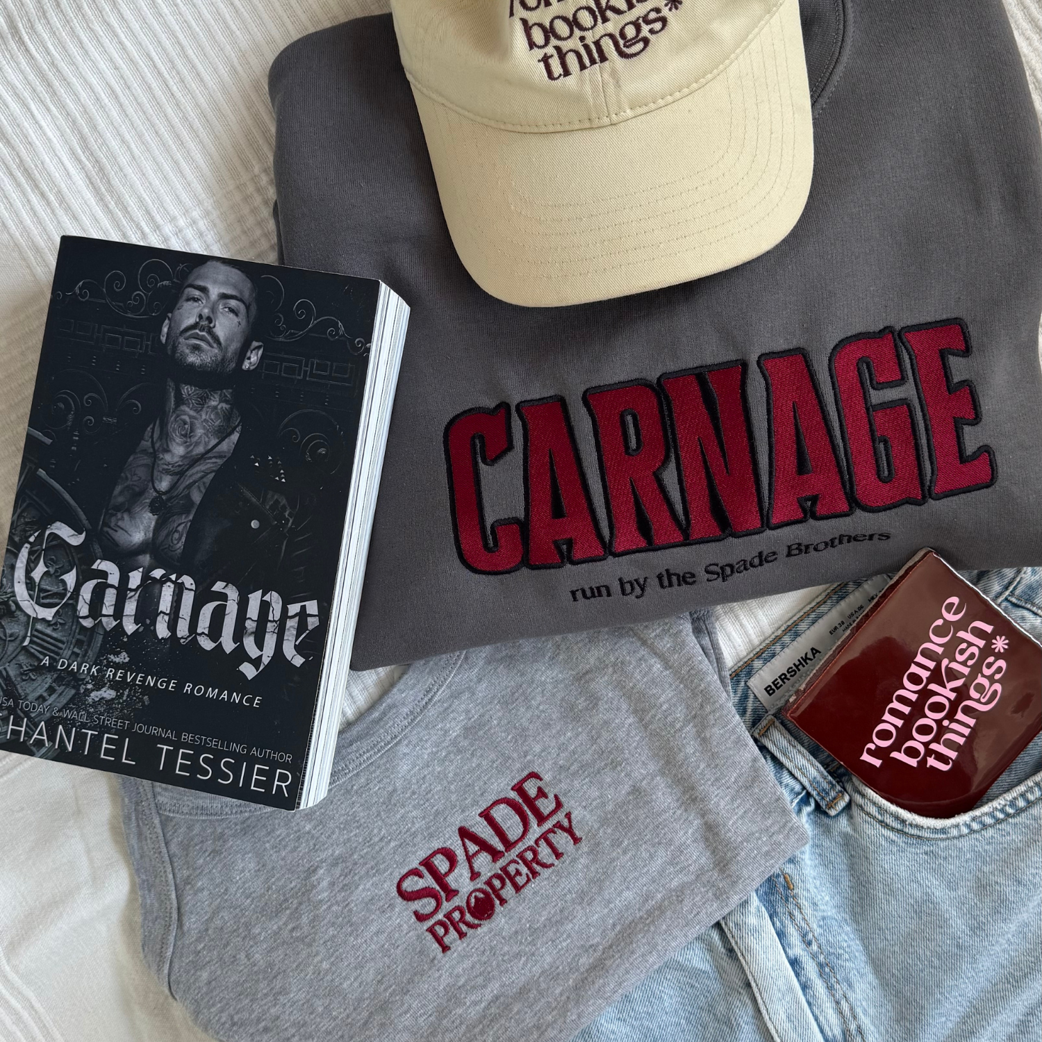 Carnage Spade Brothers embroidered sweatshirt flat lay detail