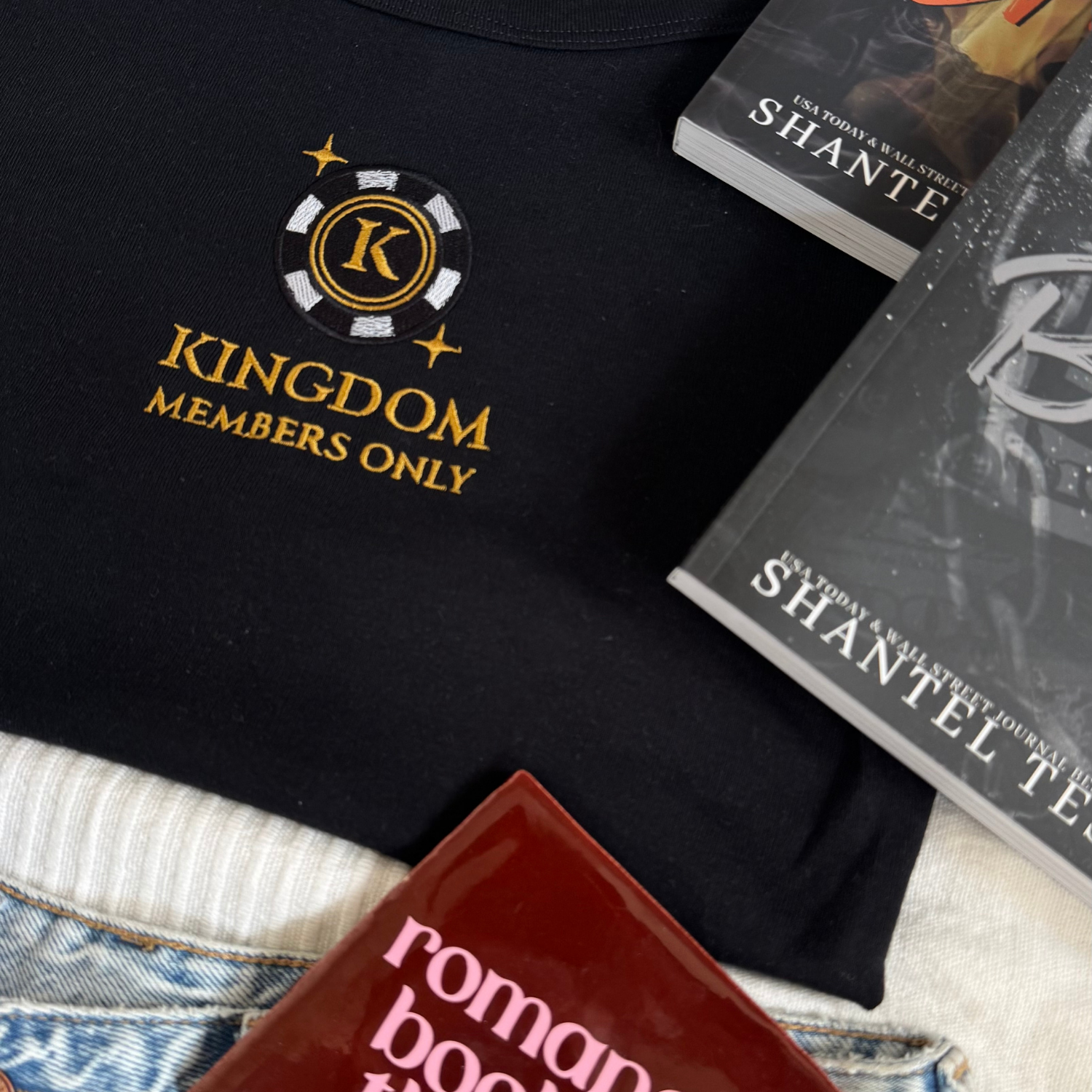 Black tank top with 'Kingdom Members Only' logo embroidered based on Dark Kingdom series by Shantel Tessier