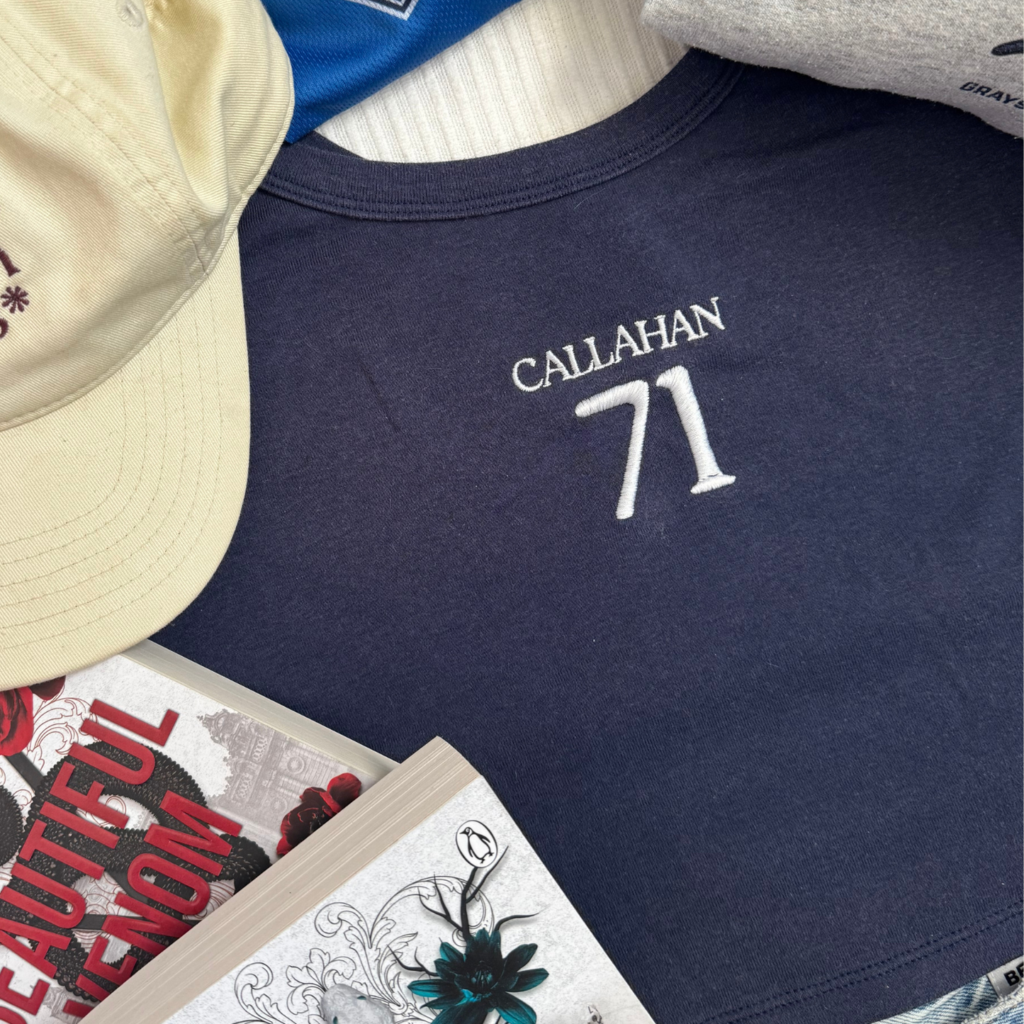 Vipers navy  CALLAHAN tank top  flat lay inspired by Sweet Venom Rina Kent