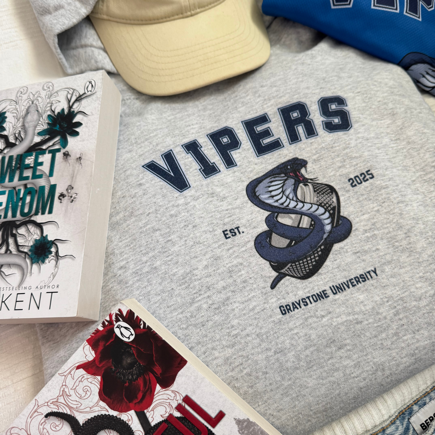 Rina Kent Vipers hoodie flat lay inspired by the Vipers series