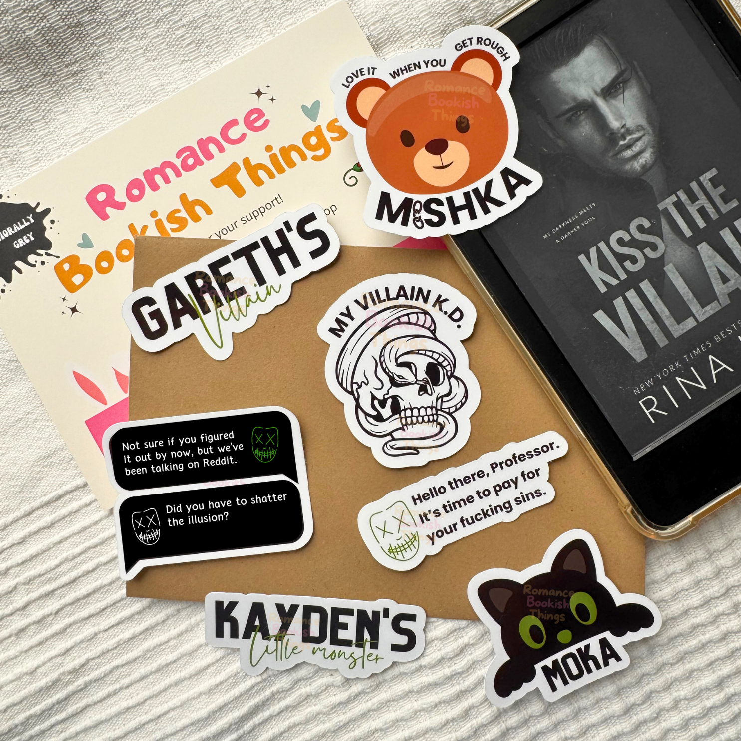 Kiss The Villain Stickers, Licensed Rina Kent Merch, Bookish Kindle Stickers, Spicy Romance Stickers, Dark Romance Gift, Booktok Merch