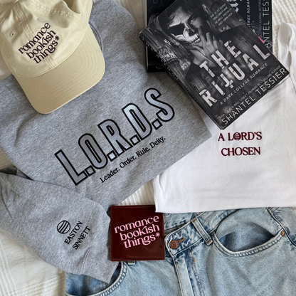 L.O.R.D.S embroidered sweatshirt flat lay inspired by Shantel Tessier 