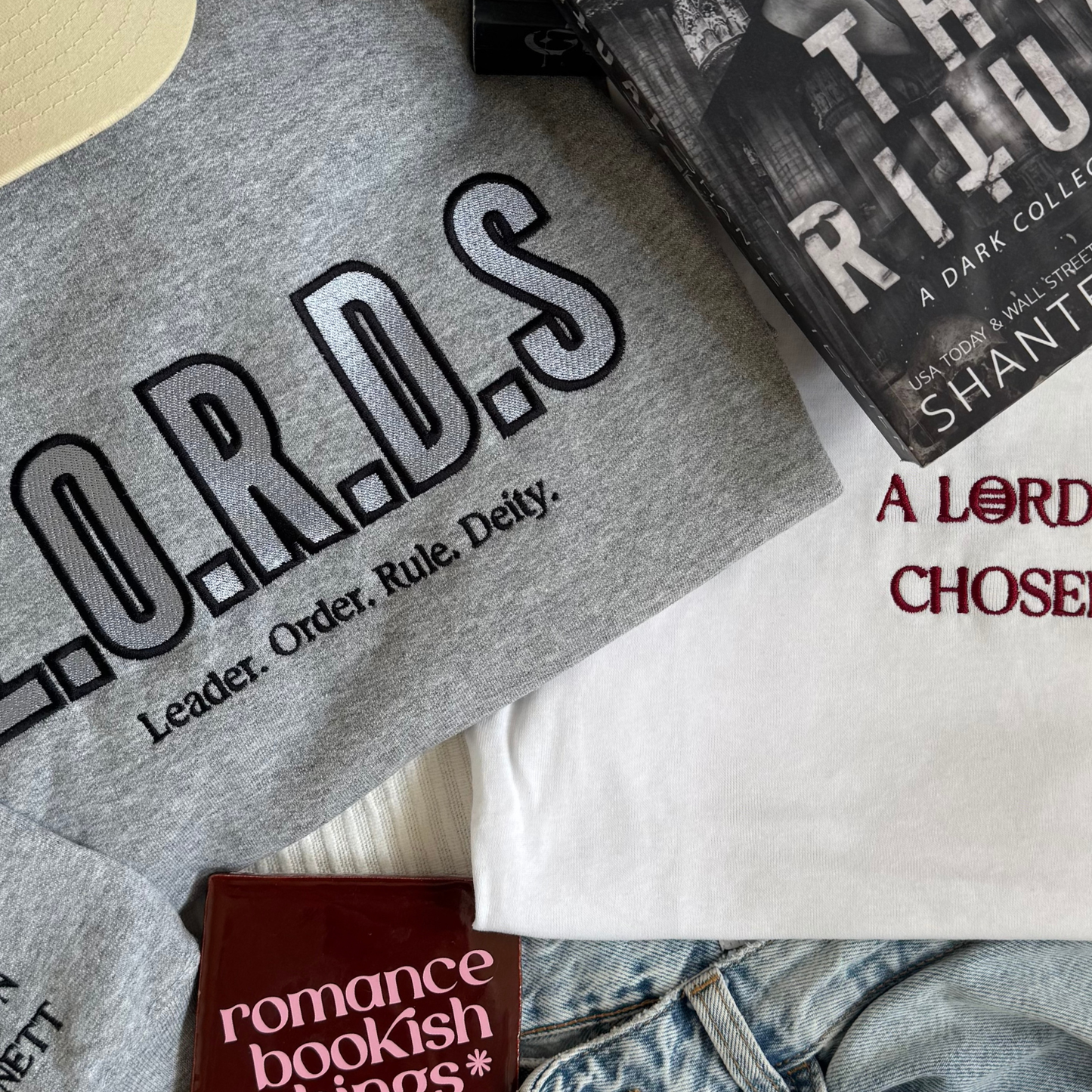 L.O.R.D.S embroidered sweatshirt flat lay inspired by Shantel Tessier