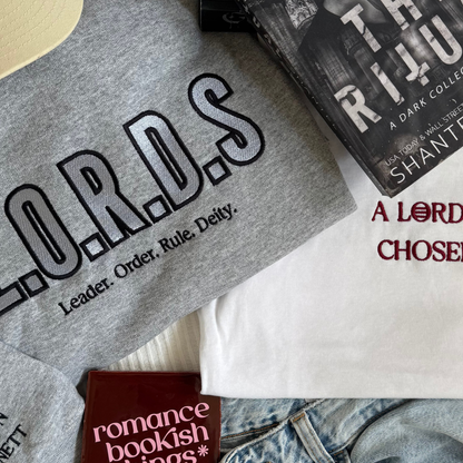 L.O.R.D.S embroidered sweatshirt flat lay inspired by Shantel Tessier