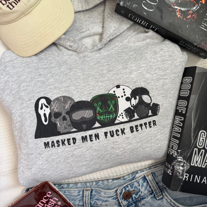 Masked Men hoodie flat lay detail