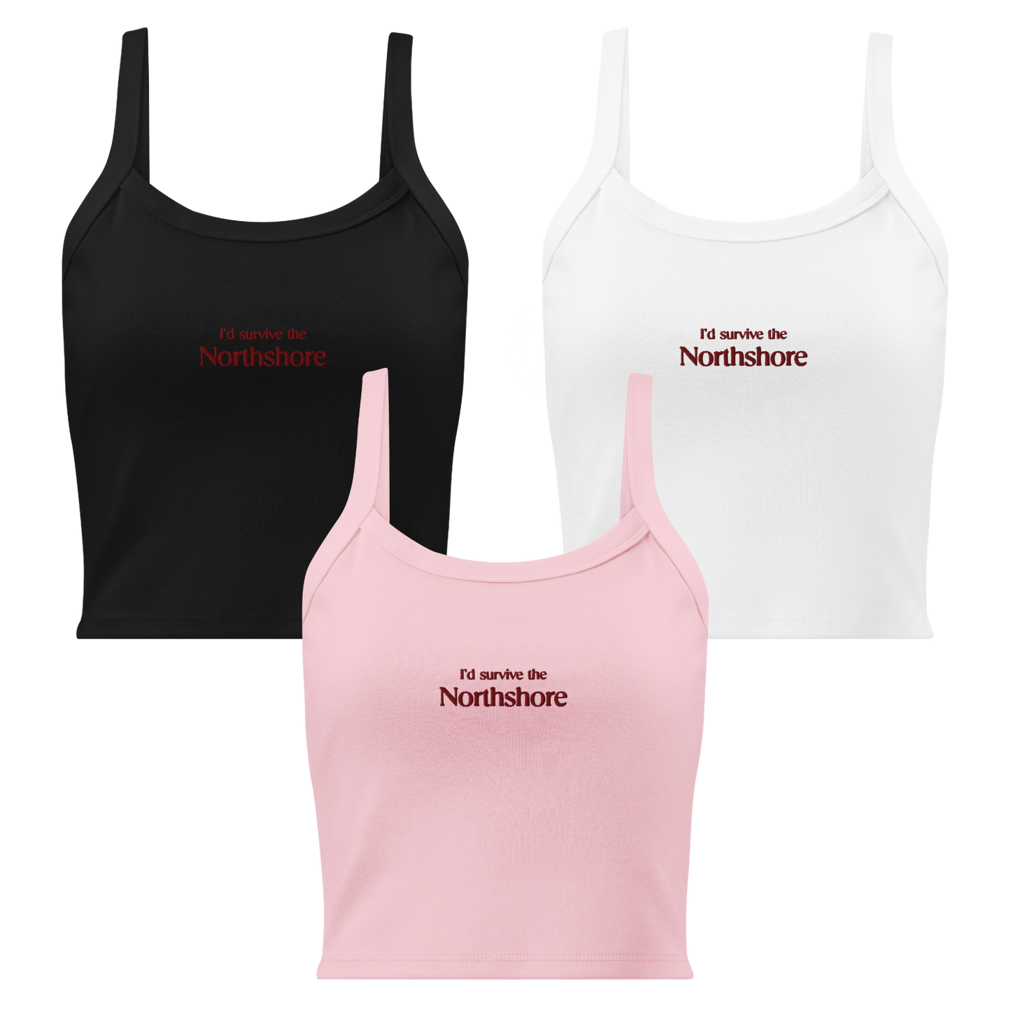 Mockup White, Black and Pink Tank Top with text I´d survive the Northshore Lola King Merch