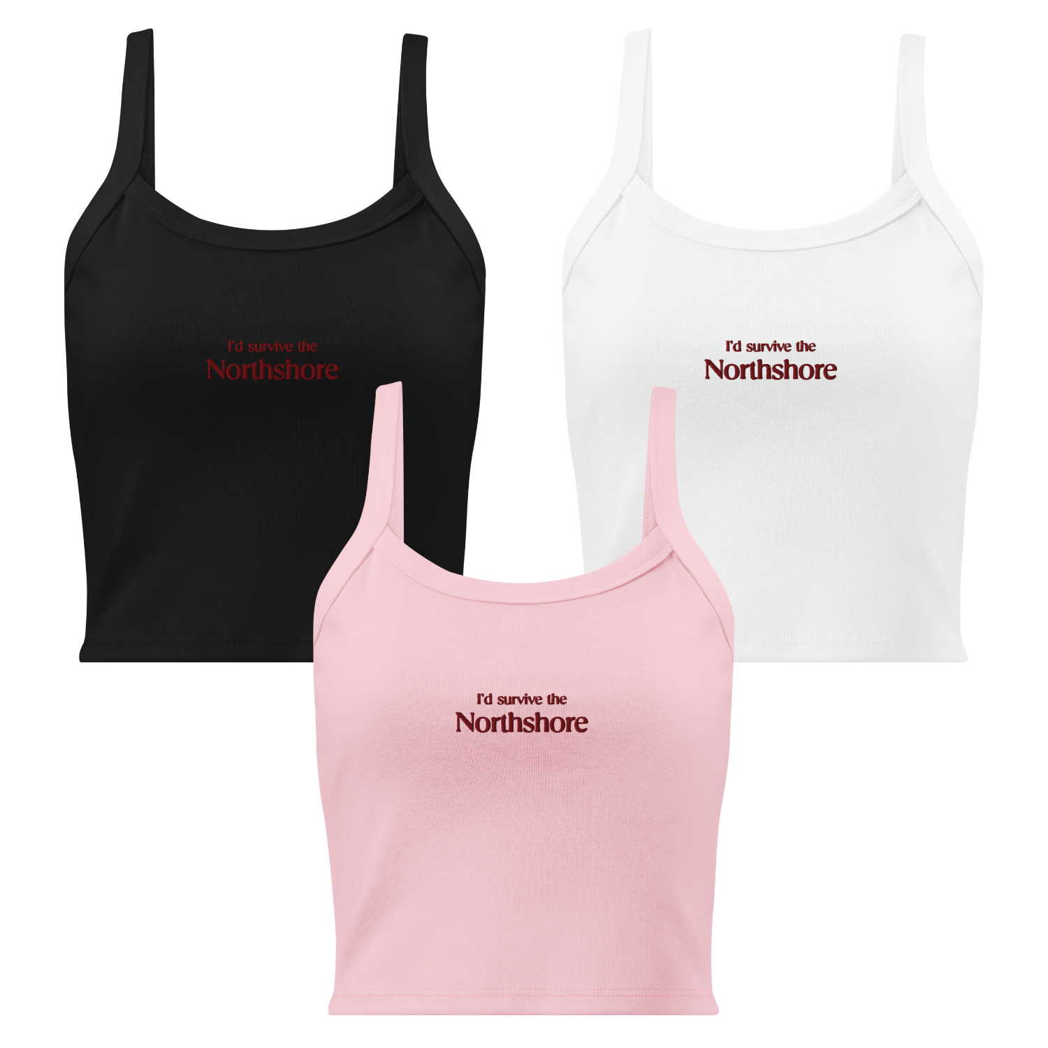 Mockup White, Black and Pink Tank Top with text I´d survive the Northshore Lola King Merch