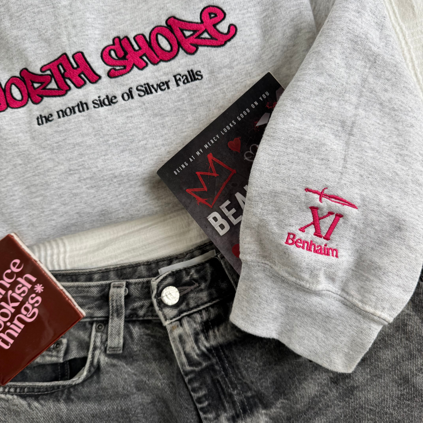 North Shore embroidered sweatshirt flat lay detail inspired by Lola King