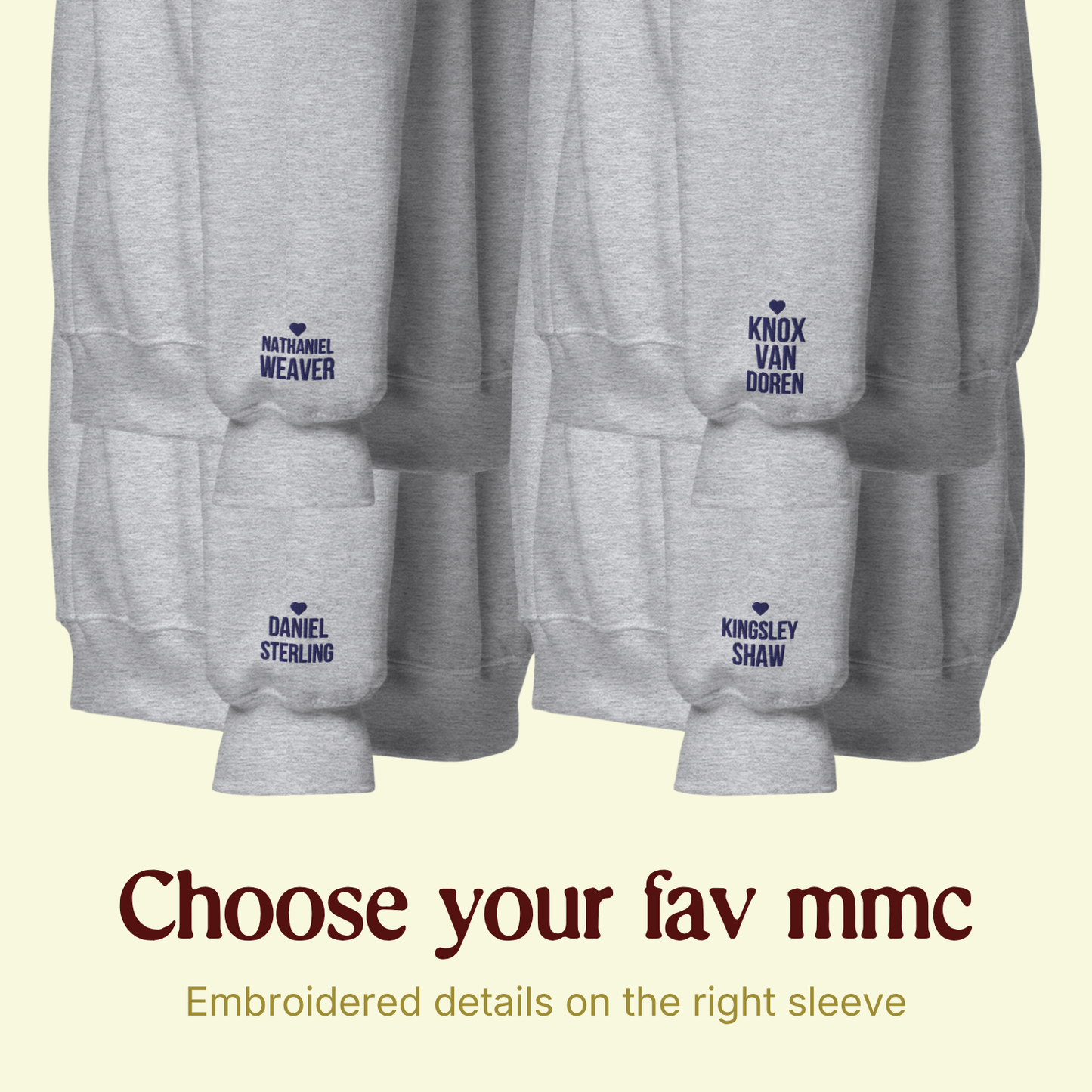 embroidered sleeve detail Weaver and Shaw sweatshirt inspired by Rina Kent Empire series