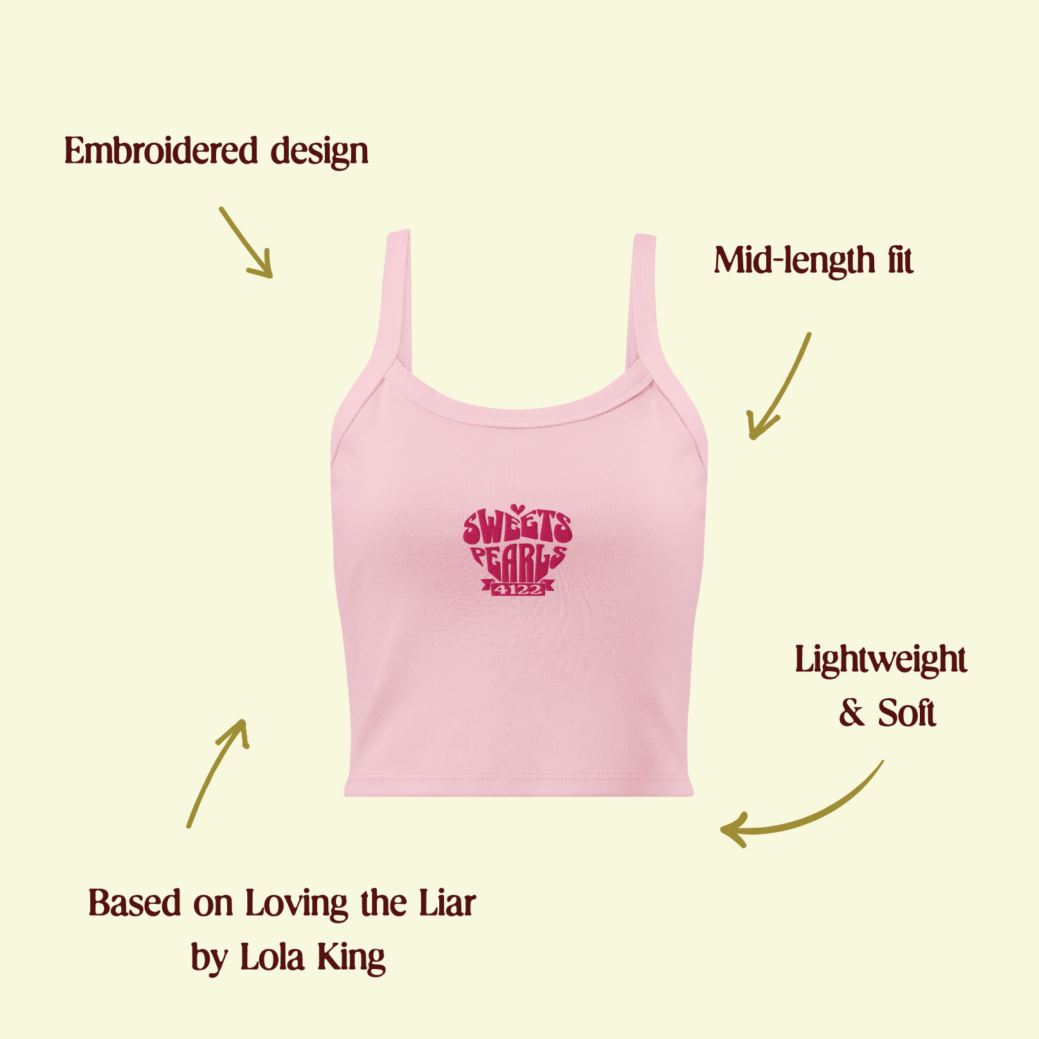 Loving the Lair tank top shown with features like breathable fabric, mid-length fit and embroidered heart