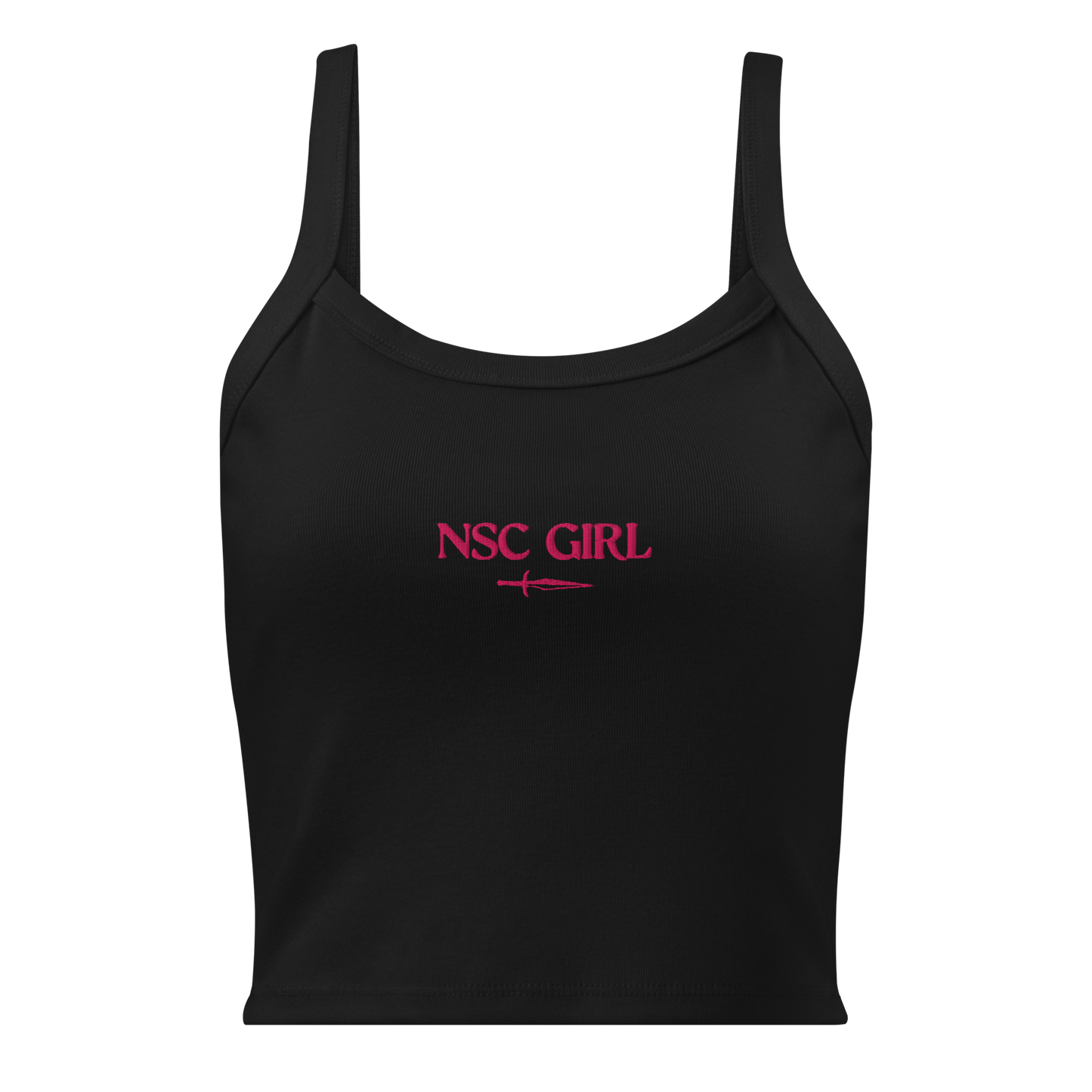 Black tank top with pink embroidered text 'NSC girl' on the front, inspired by Xi from Heartless Beloved