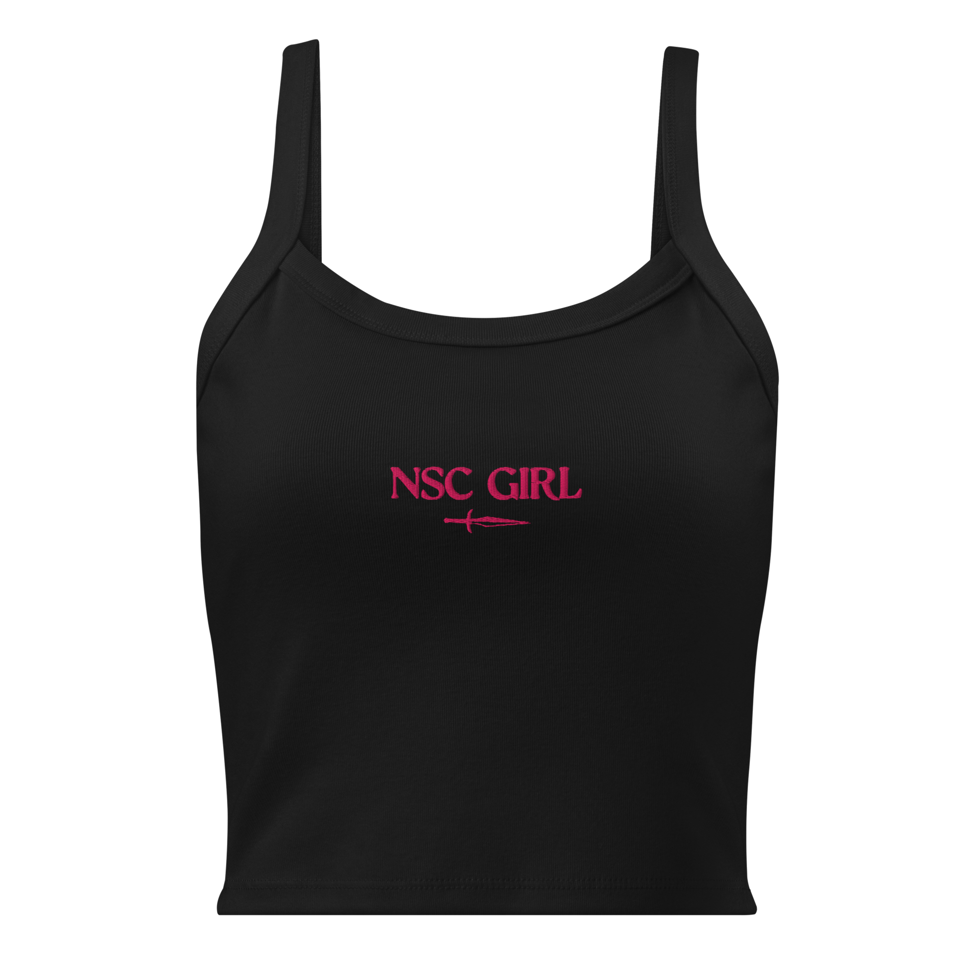 Black tank top with pink embroidered text 'NSC girl' on the front, inspired by Xi from Heartless Beloved