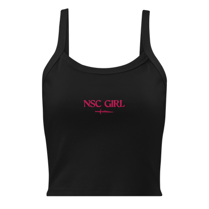 Black tank top with pink embroidered text 'NSC girl' on the front, inspired by Xi from Heartless Beloved