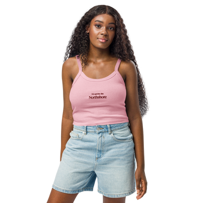 Model Mock Up Pink Tank Top with text I´d survive the Northshore Lola King Merch